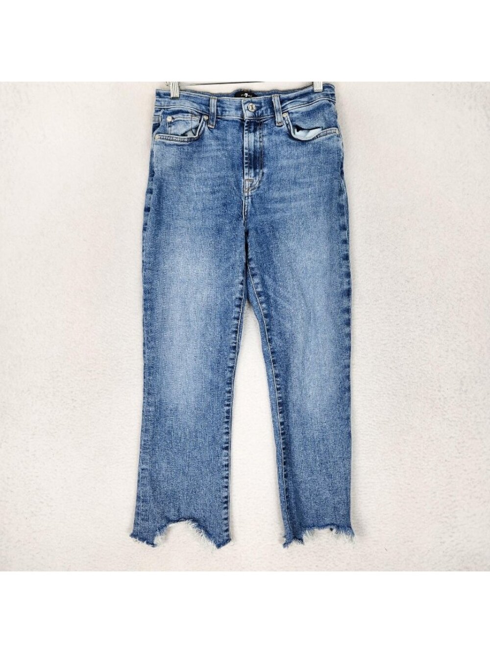 7 For All Mankind Jeans Womens 29 Blue High Waist Slim Kick Crop Frayed Hem